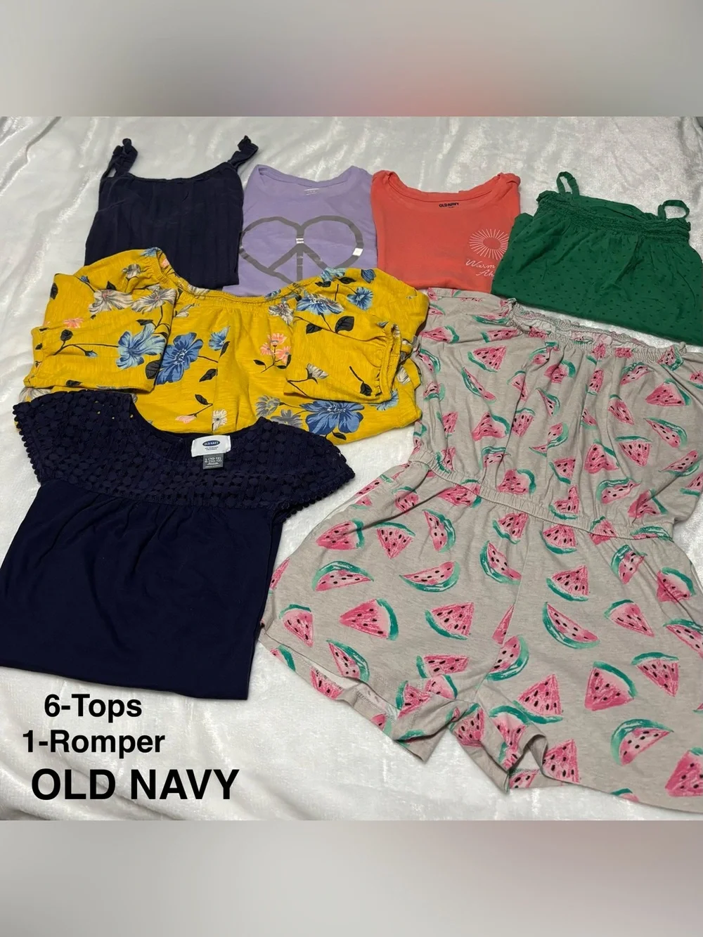 Girls-Kids’s | 7-Pc OLD NAVY Bundle | 2-Tees, 3-Tank tops, 1-Romper and 1-blouse